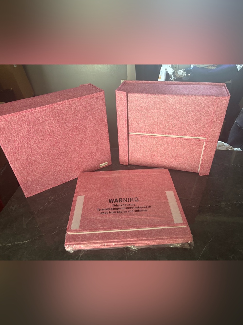 Pink Fabric Storage Binder Boxes Set - Unbranded